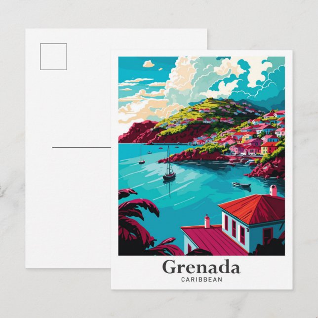 Postal Retrato de viajes de época caribeña de Granada (Anverso / Reverso)