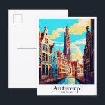 Postal Retrato de Viajes Vintage de Amberes Bélgica<br><div class="desc">Ilustracion de pintura de retratos de viajes vitales de Amberes Bélgica</div>