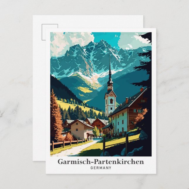 Postal Retrato de Viajes Vintage de Garmisch-Partenkirche (Anverso / Reverso)