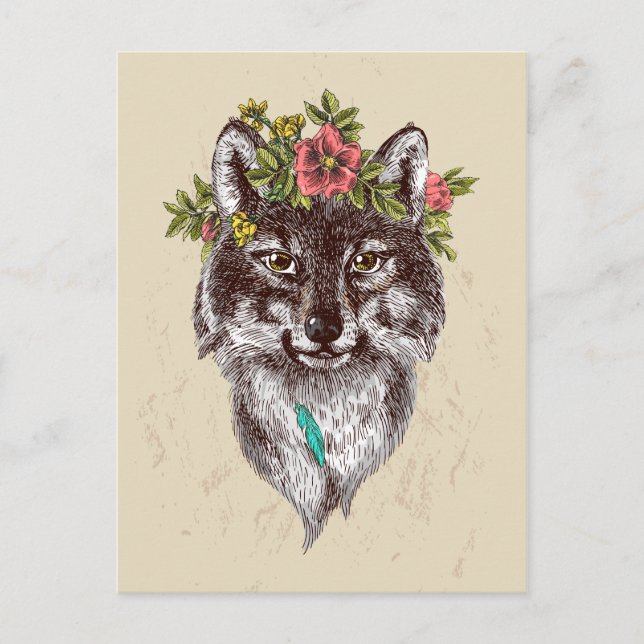 Postal Retrato de Wolf Halo estilo Boho (Anverso)