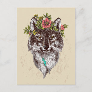 Postal Retrato de Wolf Halo estilo Boho