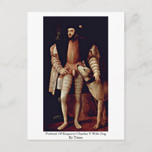 Postal Retrato Del Emperador Carlos V Con Perro De Tizian
