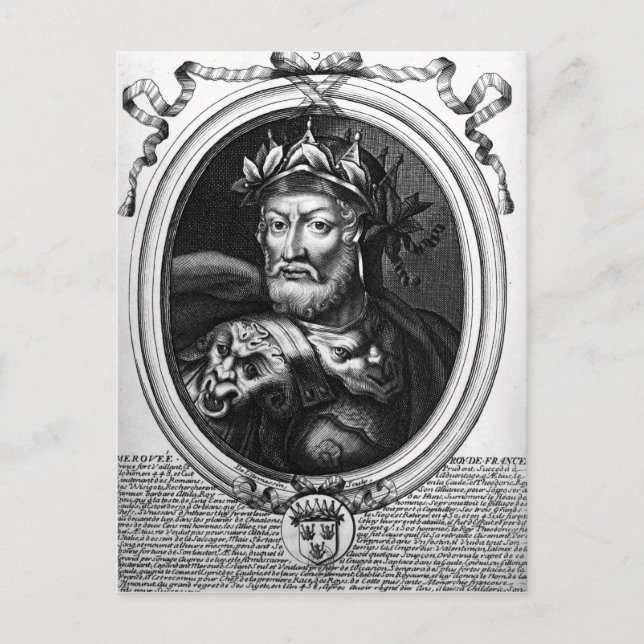 Postal Retrato del rey Merovech de los Francos de Salián (Anverso)