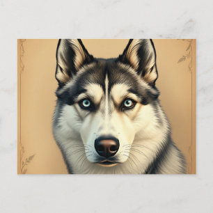 Postal Retrato detallado de un Husky Siberiano con cosech