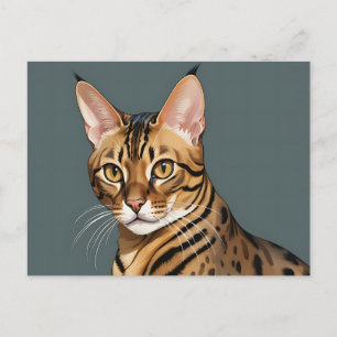 Postal Retrato dinámico de gato bengalí con puntos distin