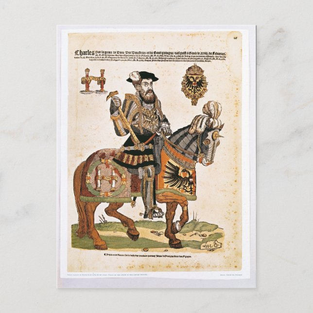 Postal Retrato ecuestre de Carlos V en armor (Anverso)