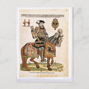 Postal Retrato ecuestre de Carlos V en armor
