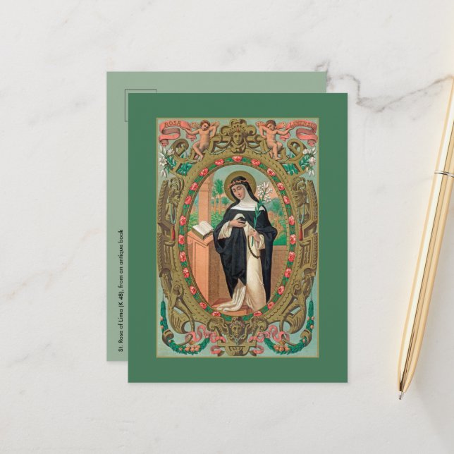 Postal Retrato enmarcado de San Rosa de Lima (K 48) (Anverso/Reverso In Situ)