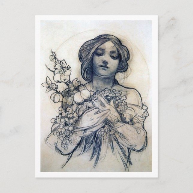 Postal Retrato (estudio), Alphonse Mucha (Anverso)