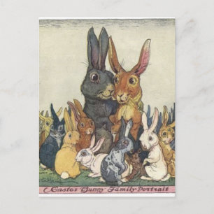 Postal Retrato familiar de conejo de Pascua Vintage