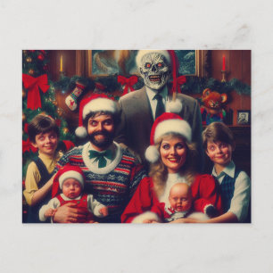 Postal Retrato familiar retro de Navidad espeluznante de 
