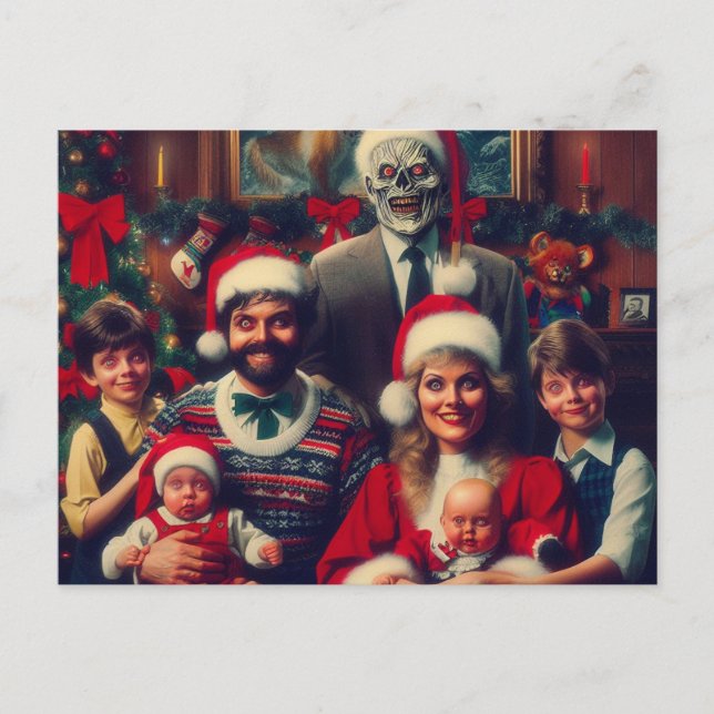 Postal Retrato familiar retro de Navidad espeluznante de  (Anverso)