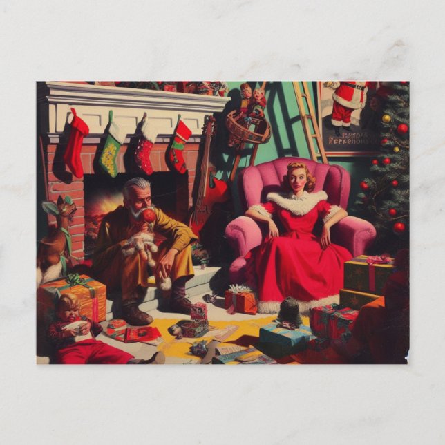 Postal Retrato familiar retro de Navidades aterradores (Anverso)