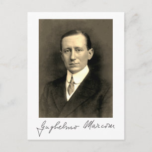 Postal Retrato fotográfico y firma de Guglielmo Marconi