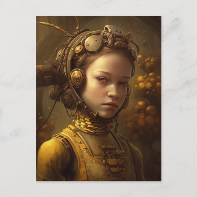 Postal Retrato infantil Steampunk Bee Keeper (Anverso)