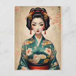 Postal Retrato japonés vintage de Geisha
