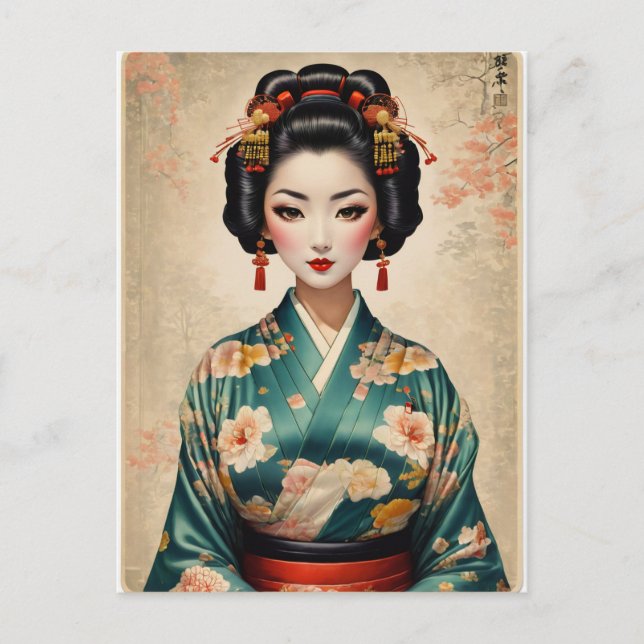 Postal Retrato japonés vintage de Geisha (Anverso)