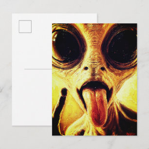 Postal Retrato juguetón de alienígena en pintura al óleo