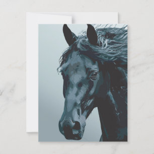 Postal Retrato majestuoso de caballo negro
