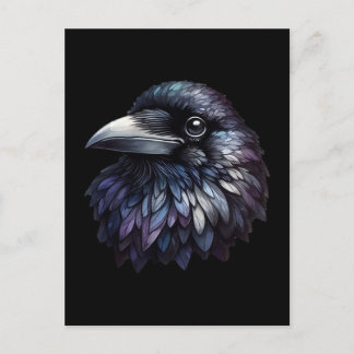 Postal Retrato majestuoso de Raven - cuervo, ave, fauna