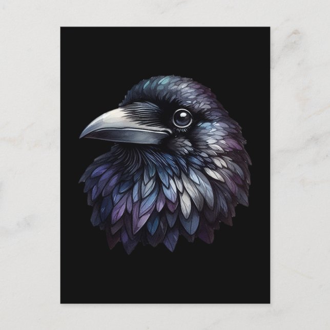 Postal Retrato majestuoso de Raven - cuervo, ave, fauna (Anverso)