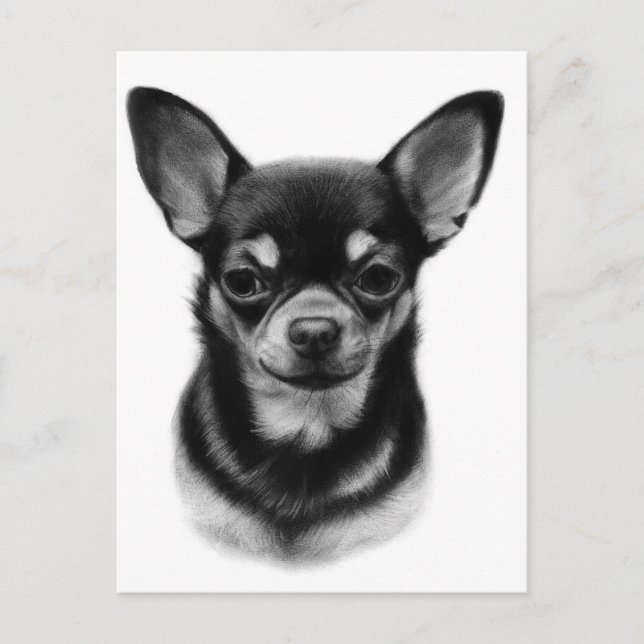 Postal Retrato Mascota de Chihuahua pintado a mano (Anverso)