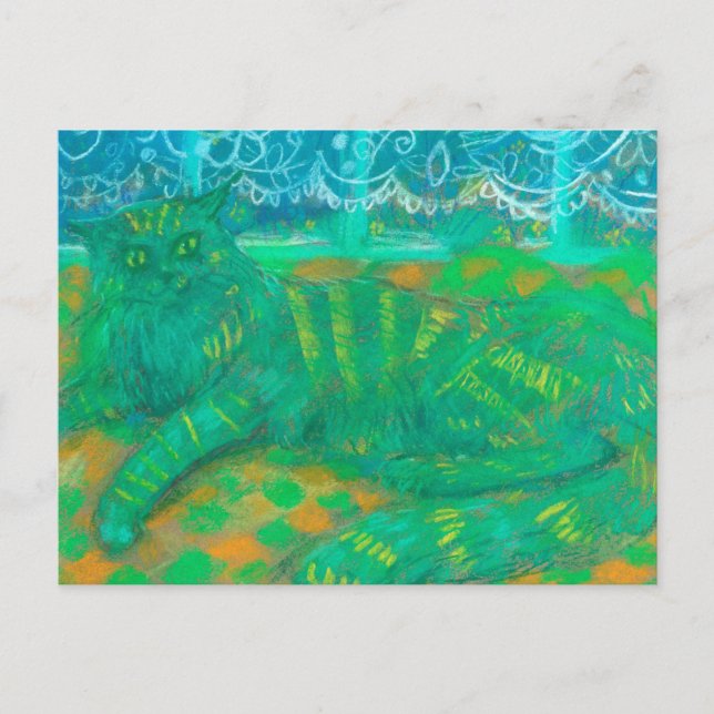 Postal Retrato Mascota de pintura Pastel de gato turquesa (Anverso)