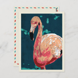 Postal Retrato moderno de un ilustracion flamingo rosa