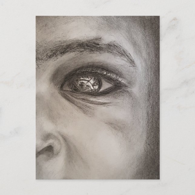 Postal Retrato negro y blanco de media cara, dramático el (Anverso)