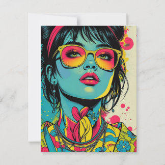 Postal Retrato Neon Pop Diva - Arte Retro Audaz y Vibrant