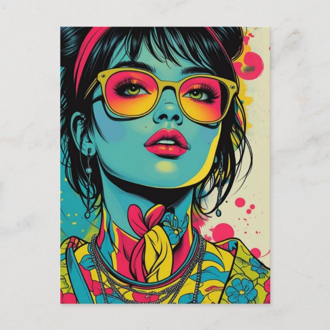 Postal Retrato Neon Pop Diva - Arte Retro Audaz y Vibrant (Anverso)
