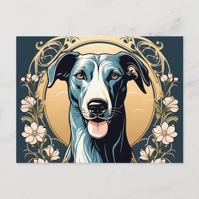 Postal Retrato Perro Floral Greyhound Art Nouveau (Anverso)