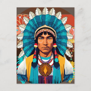Postal Retrato poderoso de jefe nativo americano