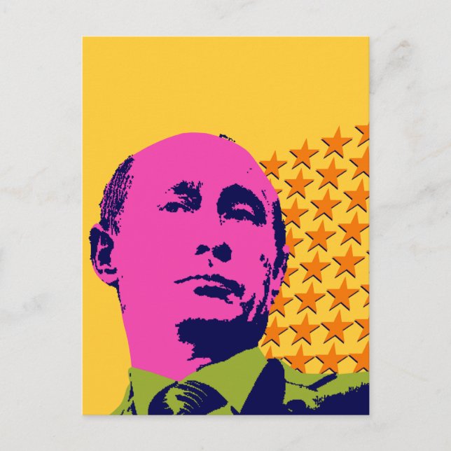 Postal Retrato Pop Art de Putin Rosa (Anverso)