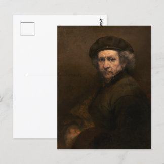 Postal Retrato propio de Rembrandt: pintor holandés de la