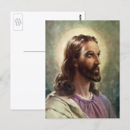 Postal Retrato religioso vintage de Jesucristo con halo