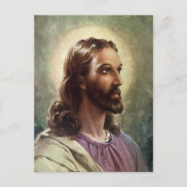 Postal Retrato religioso vintage de Jesucristo con halo