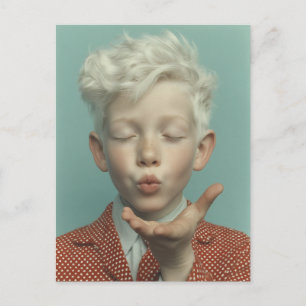 Postal Retrato soñador de niño soplando un beso