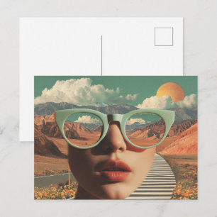 Postal Retrato Surrealista Con Gafas Que Reflejan El Desi