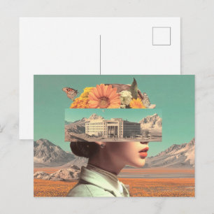 Postal Retrato surrealista con paisaje arquitectónico