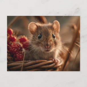 Postal Retrato ultra cercano de un adorable ratón salvaje