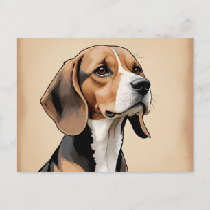 Postal Retrato Vintage de Beagle en Estilo Retro de Media