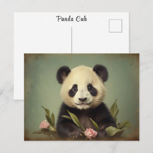Postal Retrato Vintage de Cachorro de Panda Lindo con Ros