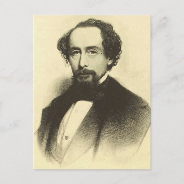 Postal Retrato vintage de Charles Dickens (Anverso)