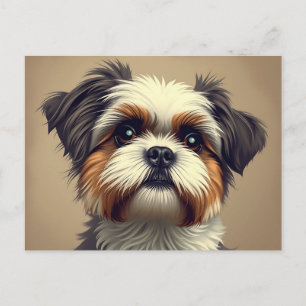 Postal Retrato vintage de Shih Tzu