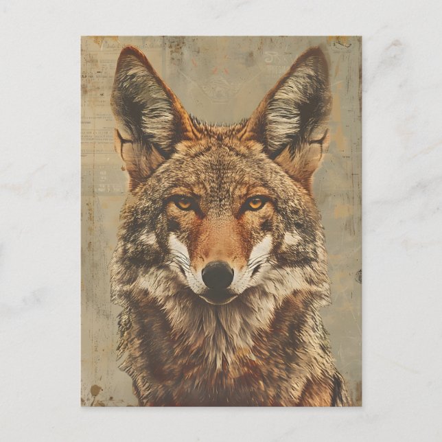Postal Retrato vintage de un coyote (Anverso)