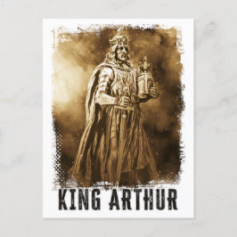 Postal Retrato vintage del Rey ARTHUR con corona y espada