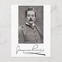 Retrato y firma de Giacomo Puccini