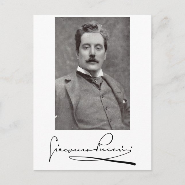 Postal Retrato y firma de Giacomo Puccini (Anverso)