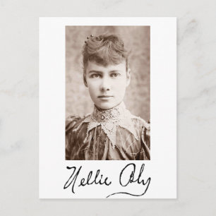 Postal Retrato y firma de Nellie Bly